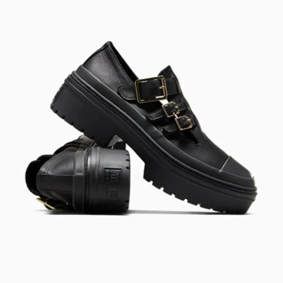 Black Leather Platform Mary Jane Platform Converse - Picture 1 of 6